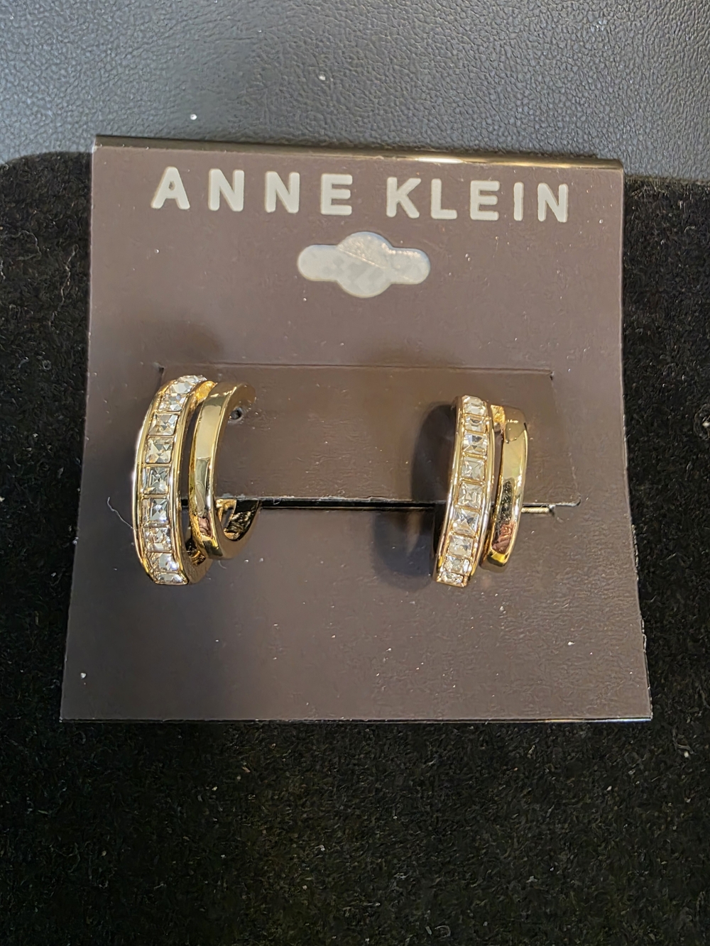 #334 Anne Klein Gold-Tone Crystal Hoop Earrings